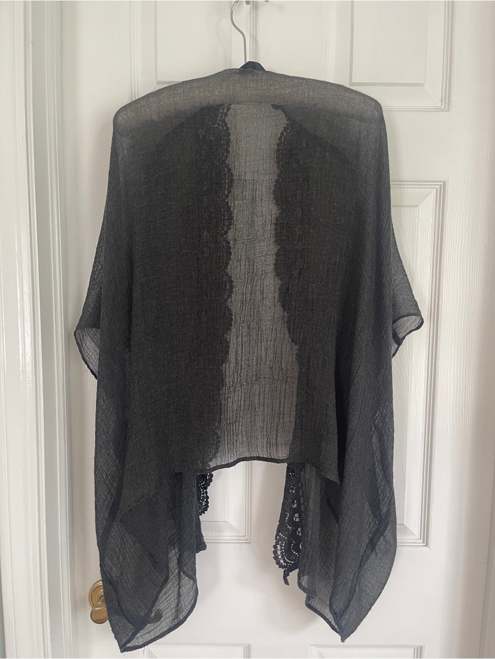 Boho Black Sheer Lace-Trim Kimono Cardigan